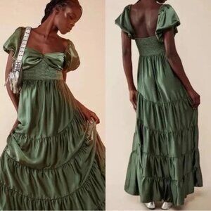 Free People Sundrenched Maxi Dress Womens L Moss Green Whimsical Romantic Castle